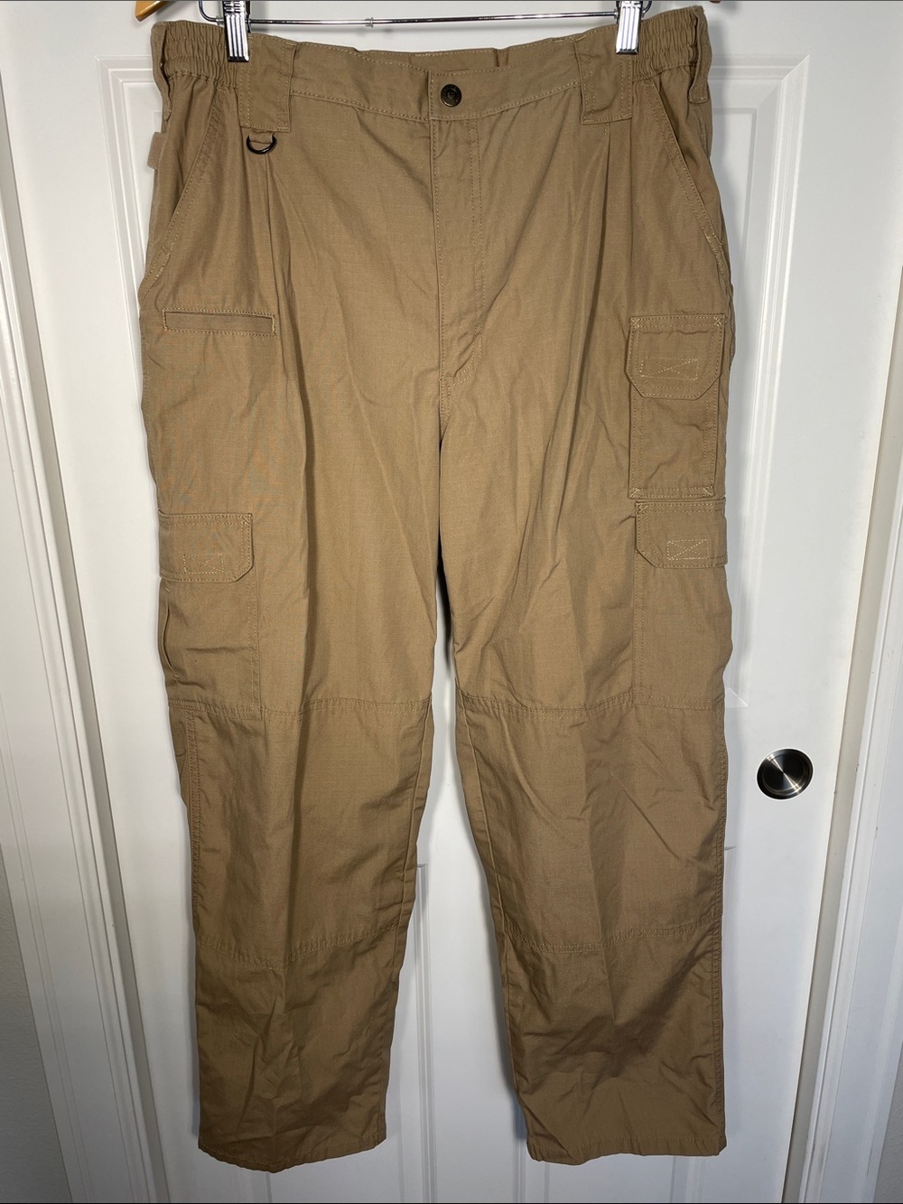 5.11 Tactical Cargo Pants Sz 38 x 32 Khaki Rip Stop Double Knee Outdoor Pockets